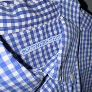 Southern Tide Gingham Blue and White Shirt